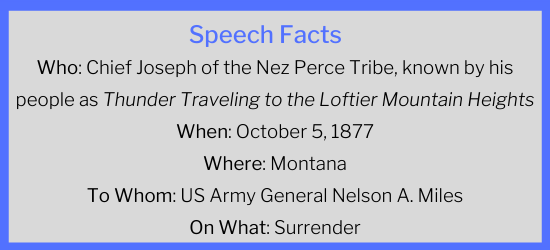 Chief Joseph of the Nez Perce tribe 1877 speech
