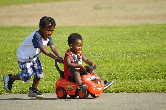 Two African American children playing