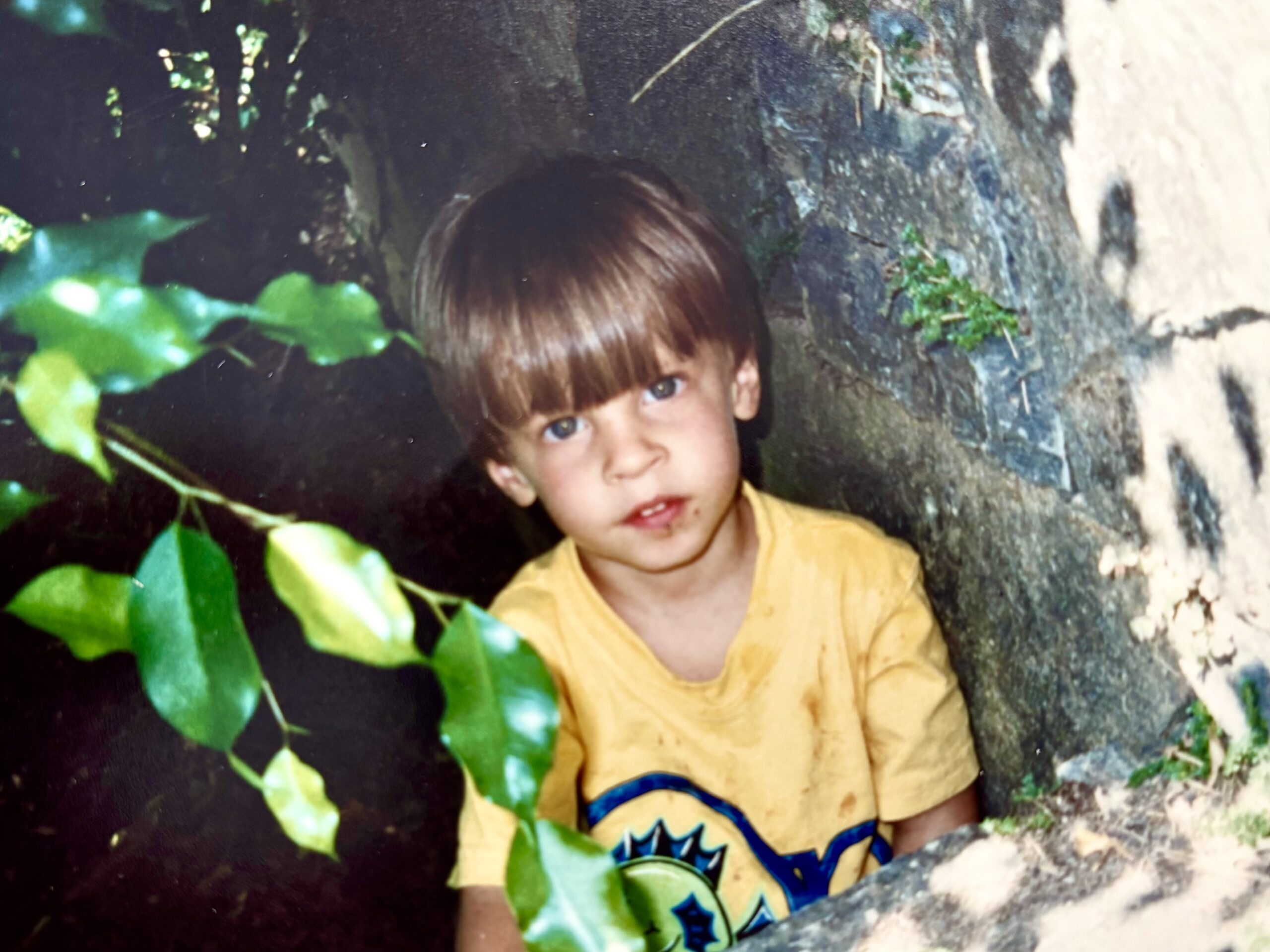 Four-year-old under a bush